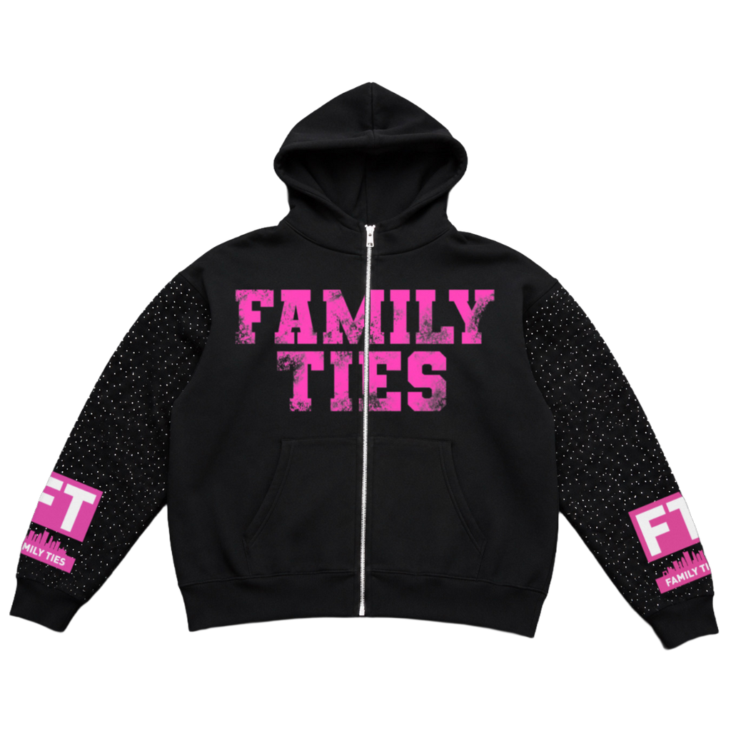 Black & Double Pink “ROYALTY” Rhinestone Zip-Up