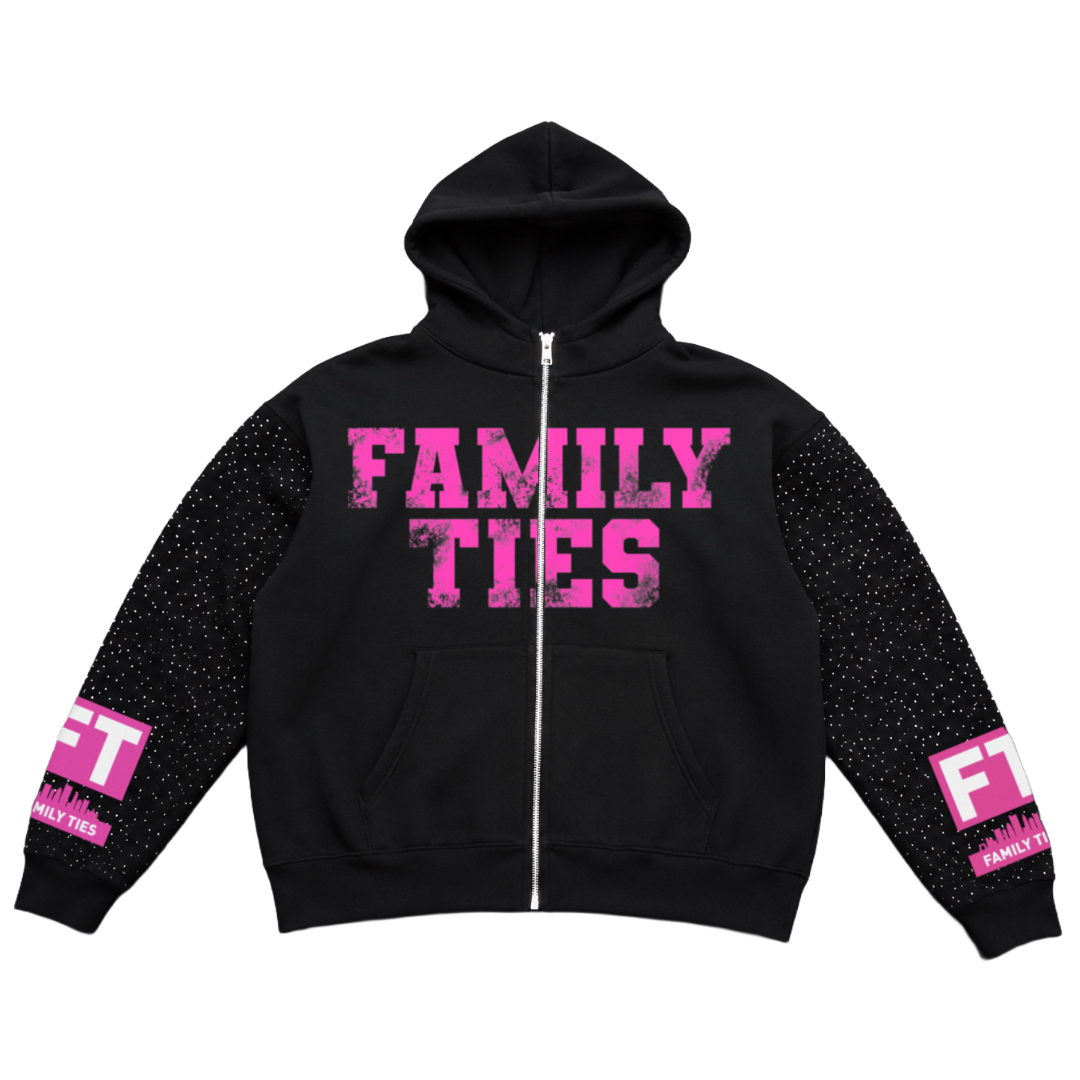 Black & Double Pink “ROYALTY” Rhinestone Zip-Up