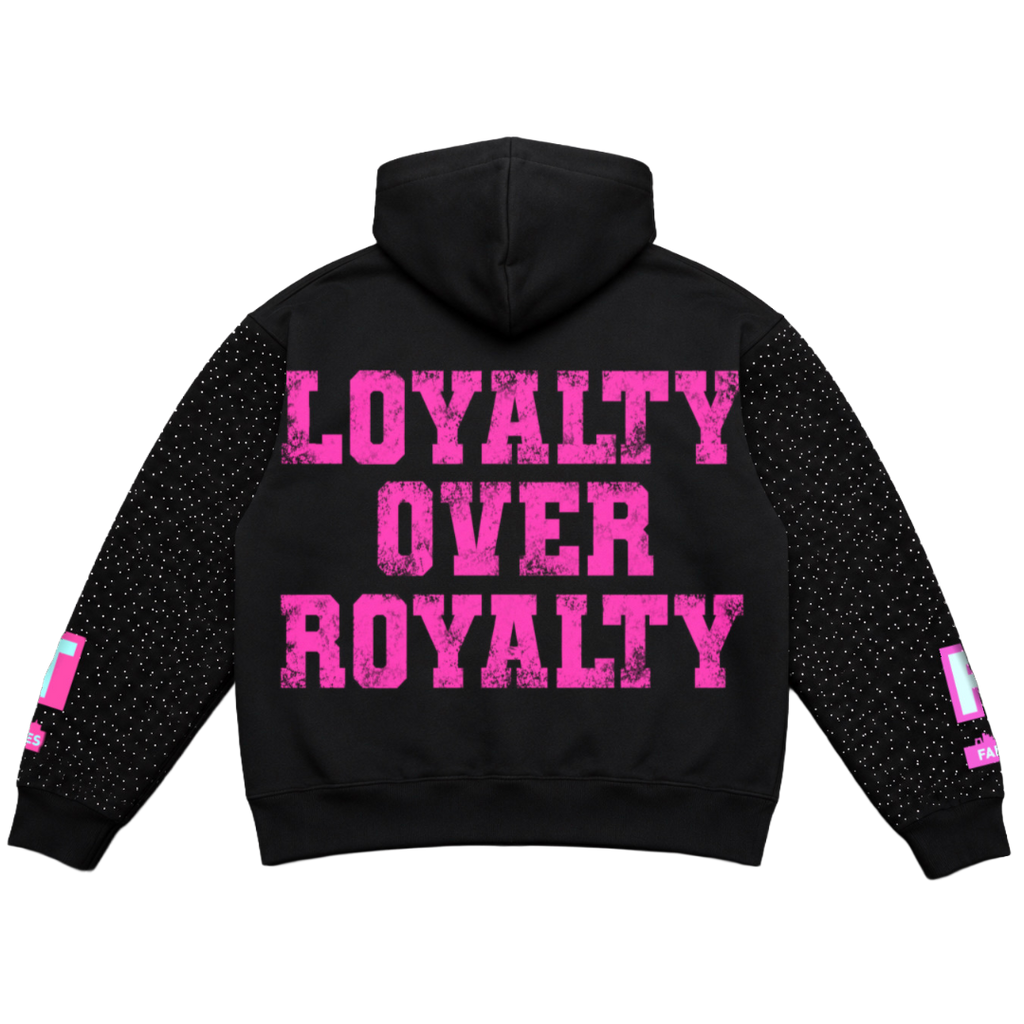 Black & Double Pink “ROYALTY” Rhinestone Zip-Up