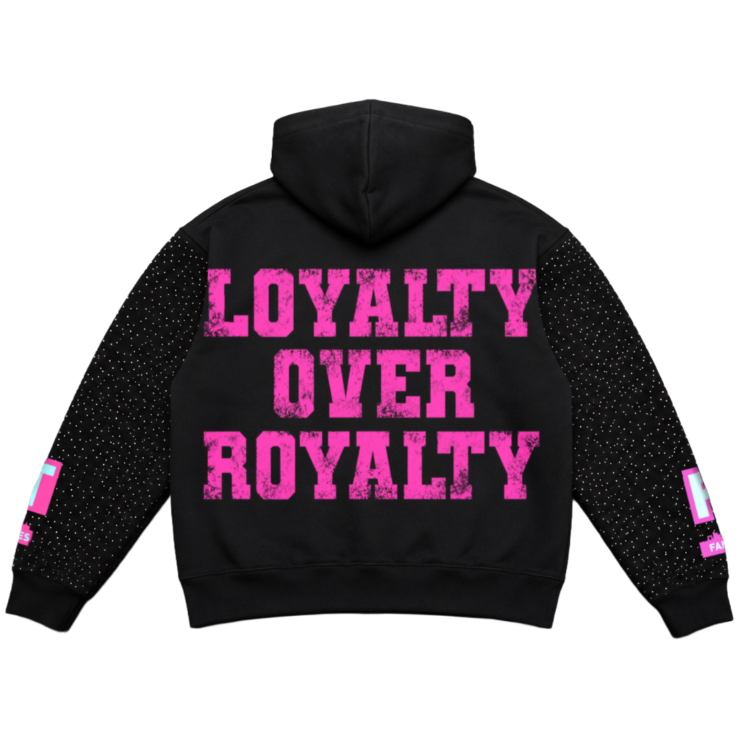 Black & Double Pink “ROYALTY” Rhinestone Zip-Up