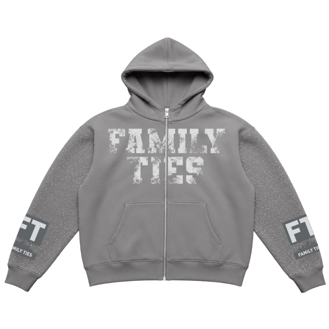 Grey “ROYALTY” Rhinestone Zip-Up