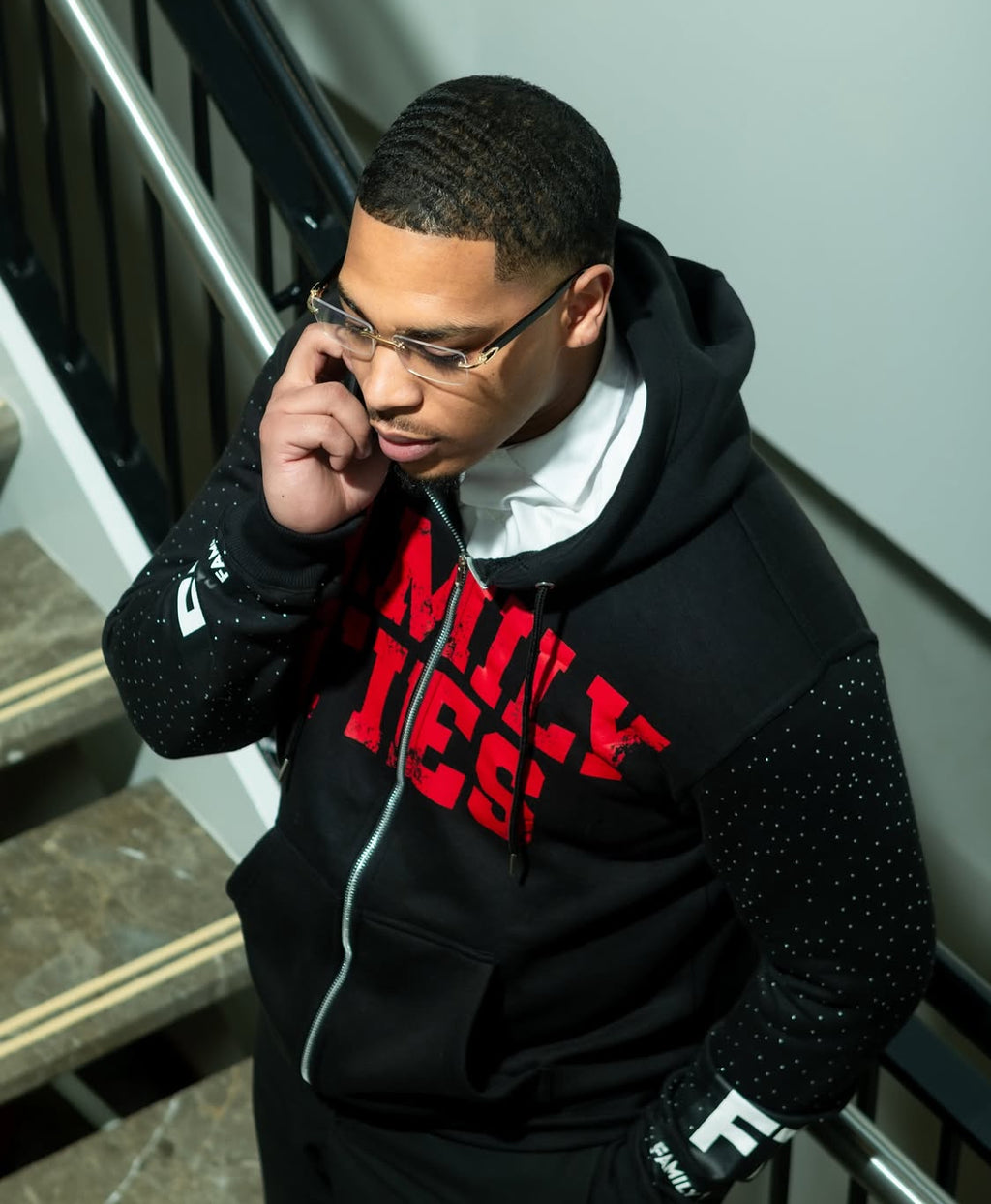 Black & Red “ROYALTY” Rhinestone Zip-Up