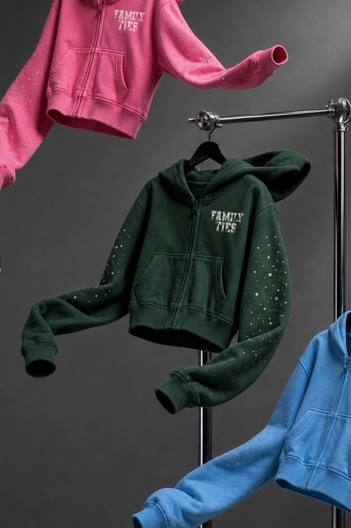 Family Ties "𝗔𝗳𝘁𝗲𝗿 𝗛𝗿𝘀" Cropped Zip-Up Hoodie 𝘍𝘰𝘳𝘦𝘴𝘵