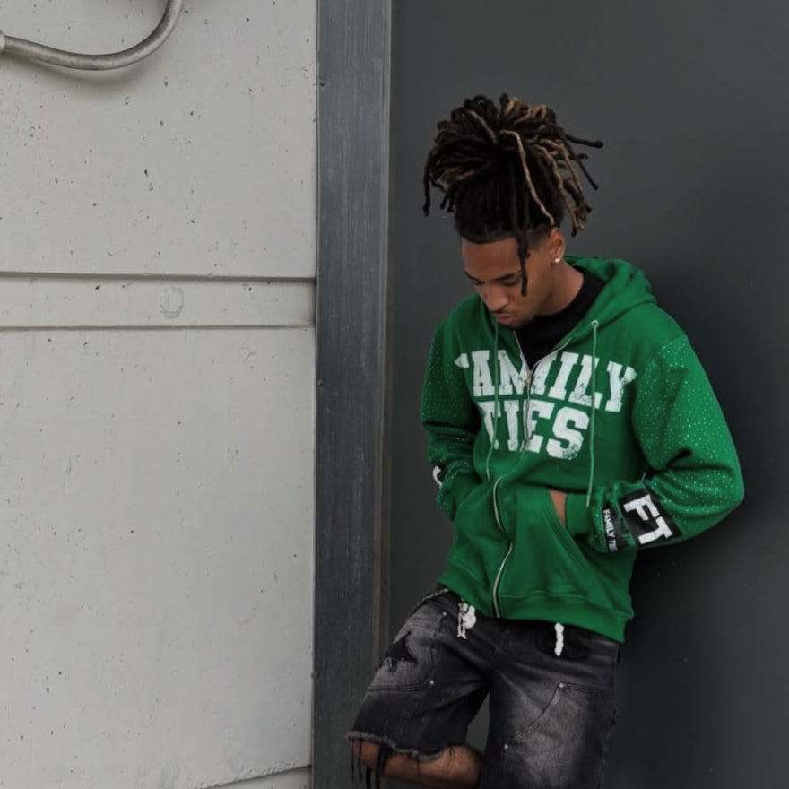 Green “ROYALTY” Rhinestone Zip-Up