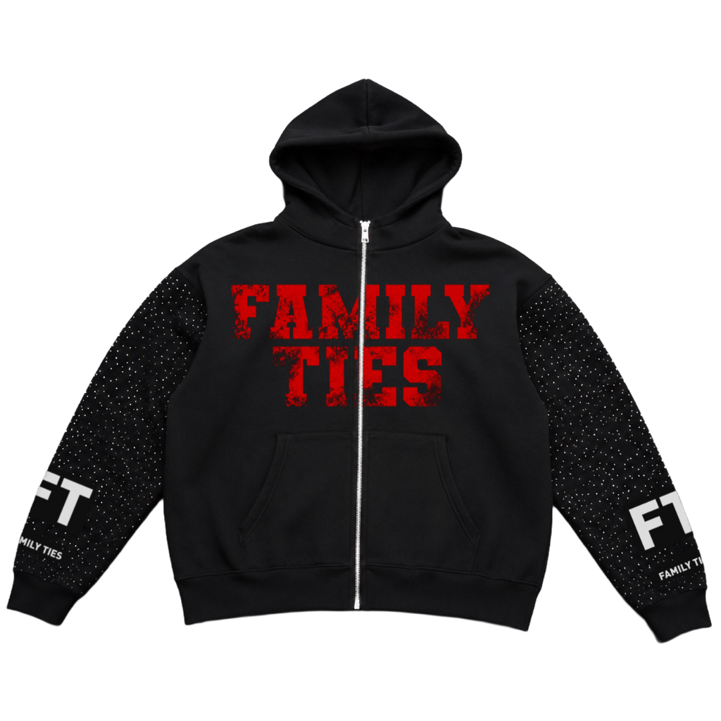 Black & Red “ROYALTY” Rhinestone Zip-Up
