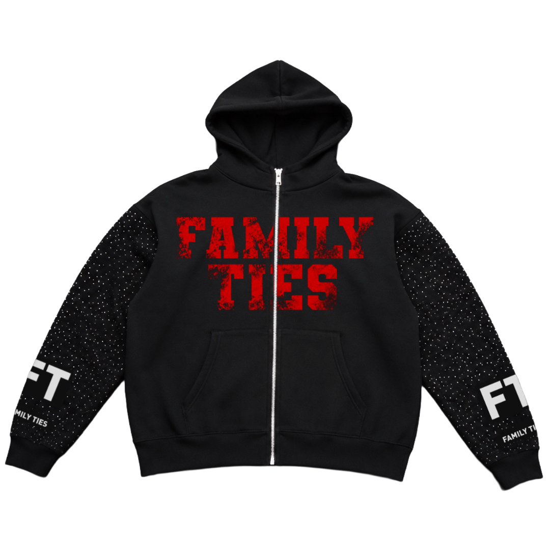 Black & Red “ROYALTY” Rhinestone Zip-Up