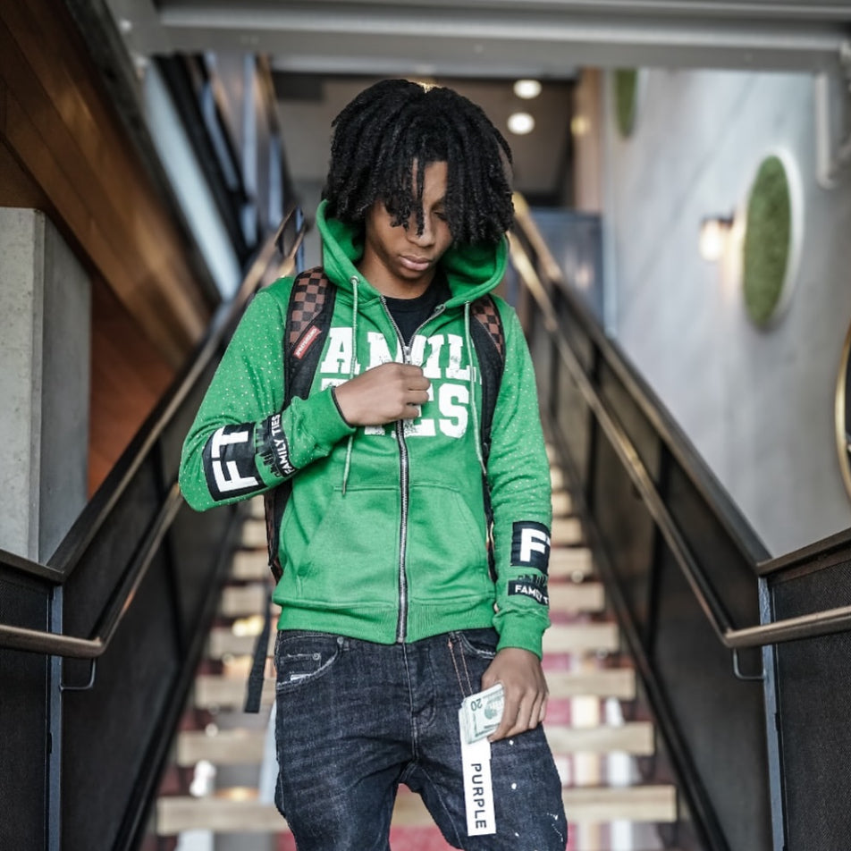 Green “ROYALTY” Rhinestone Zip-Up