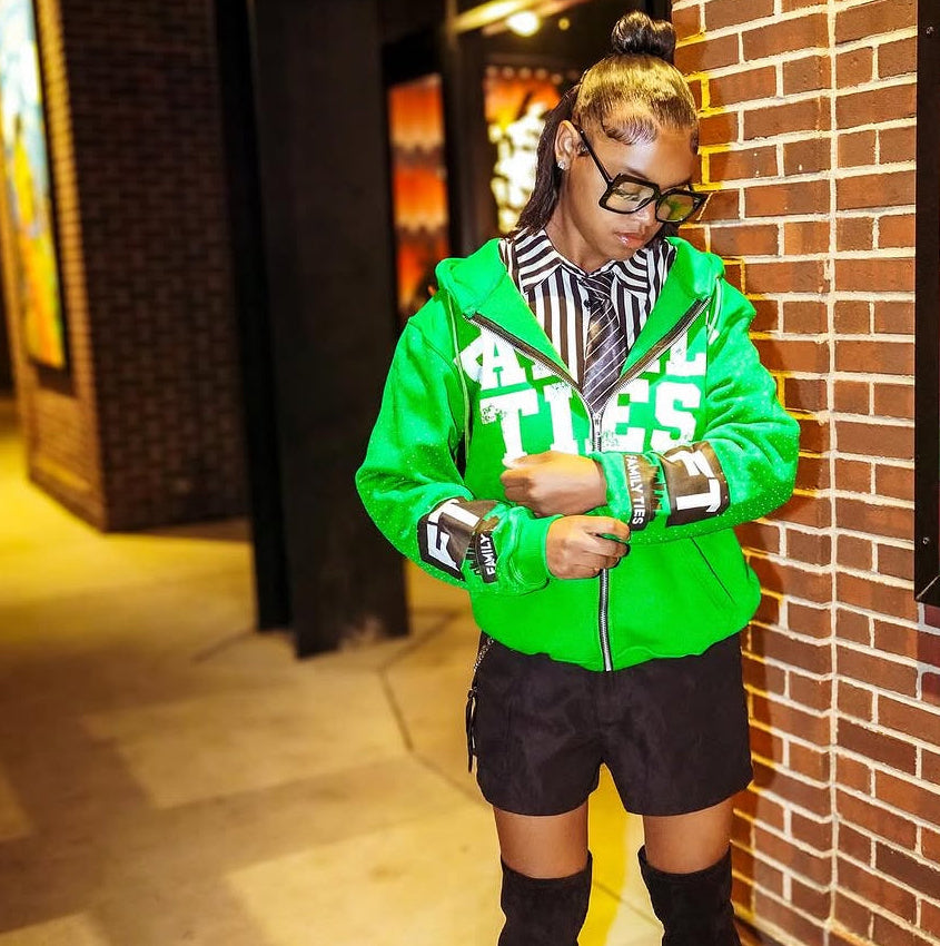 Green “ROYALTY” Rhinestone Zip-Up