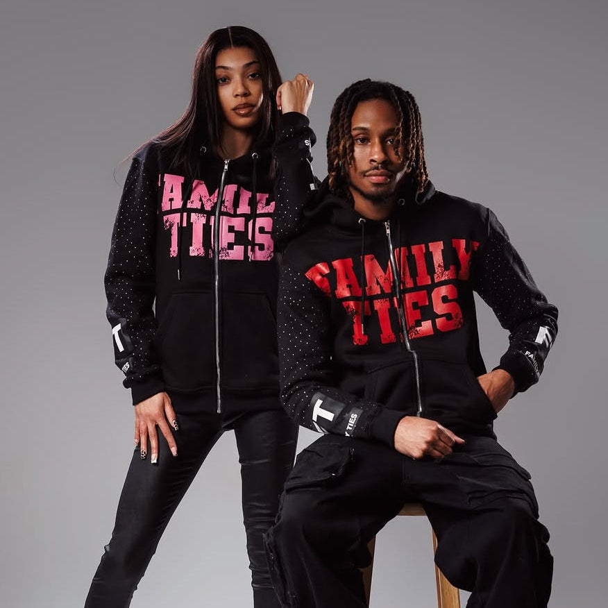 Black & Red “ROYALTY” Rhinestone Zip-Up